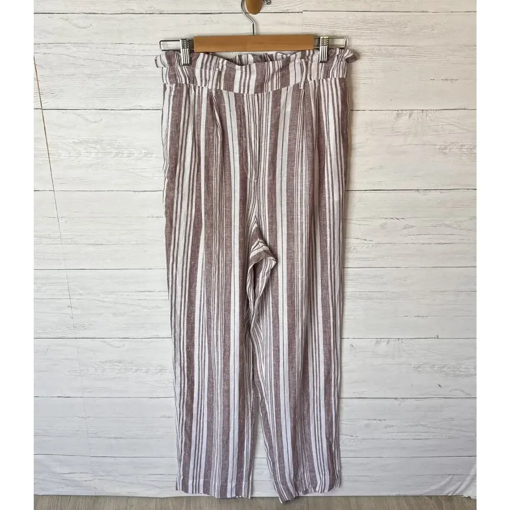 Lemlem by Liya Kebede X H&M Pants Womens Size Small 100% Linen Striped Paperbag